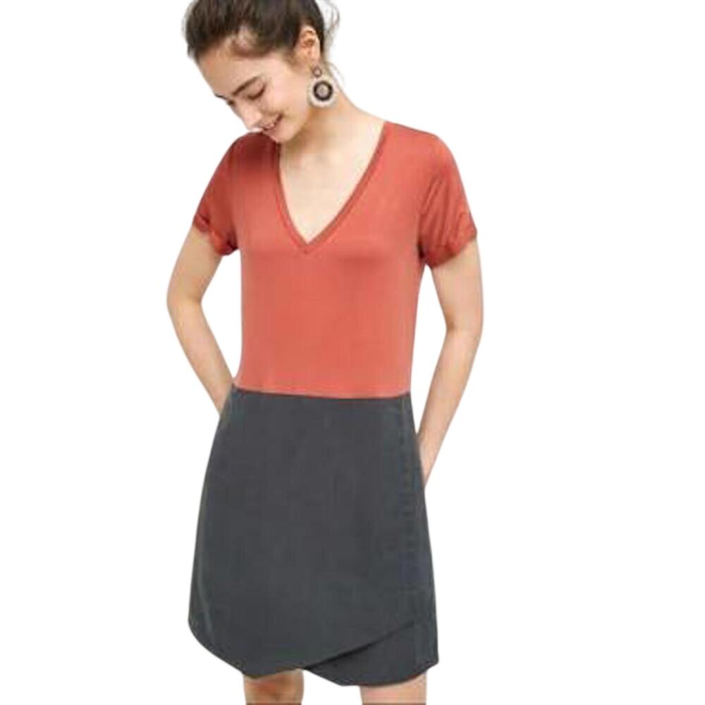 Anthropologie DOLAN Left Coast Silky Color Block Tee Dress Short Sleeve Casual